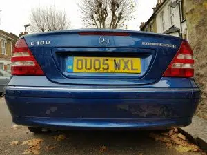 Mercedes C180 rear colour coded parking sensors