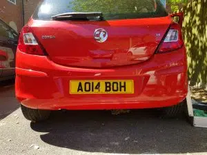 Vauxhall Corsa rear color coded parking sensors